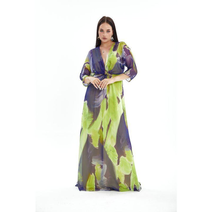 Londonella Women's Long Summer Dress - Long Sleeves - Green - Zrafh.com - Your Destination for Baby & Mother Needs in Saudi Arabia