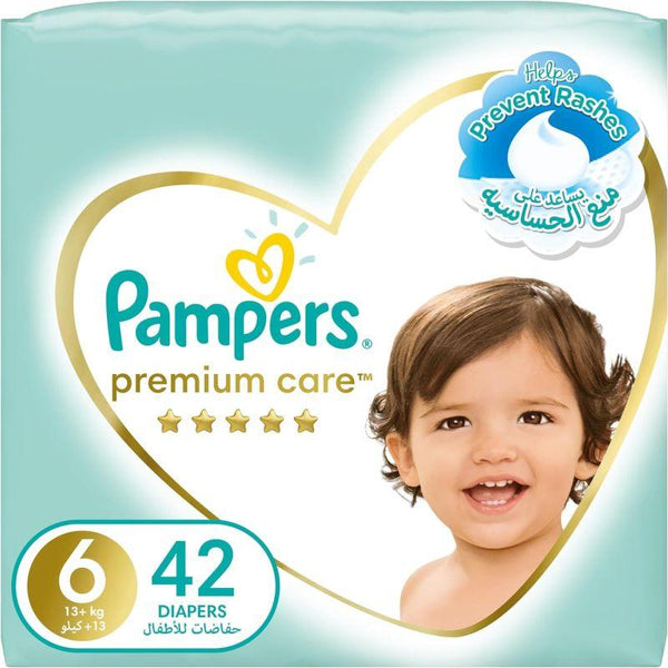 Pampers Premium Care Taped Diapers - Size 6 - 42 Pieces - Zrafh.com - Your Destination for Baby & Mother Needs in Saudi Arabia