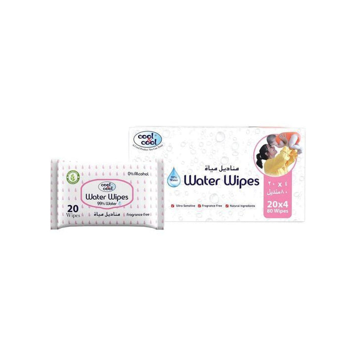 Cool & Cool Pack of 4 Water Wipes - 20 Each - Zrafh.com - Your Destination for Baby & Mother Needs in Saudi Arabia