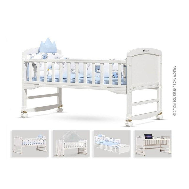 Teknum Convertible Crib 7 in 1 with Mattress and Mosquito Net - Detachable Wheels - White - TK_WBSC - Zrafh.com - Your Destination for Baby & Mother Needs in Saudi Arabia