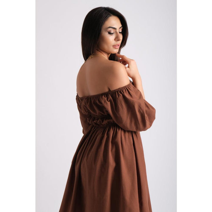 Londonella Women's half Lantern Sleeves Off-shoulder style Dress - Brown - 100202 - Zrafh.com - Your Destination for Baby & Mother Needs in Saudi Arabia