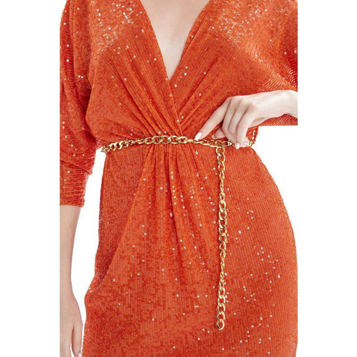 Londonella Women's Short Summer Dress Medium Sleeves - Orange - Lon100295 - Zrafh.com - Your Destination for Baby & Mother Needs in Saudi Arabia