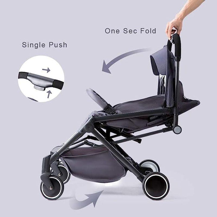 Teknum SLD Travel Lite Stroller - Dark Grey + Sunveno Baby Stroller Organizer/Bag - Yellow wave - ZRAFH