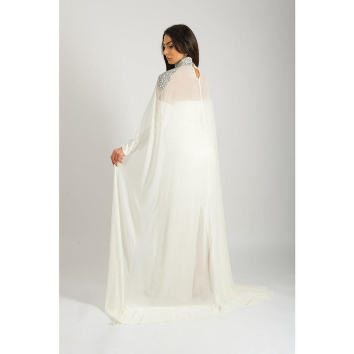 Londonella Women's Long Evening Dress With Separate Sleeves & Chiffon Cape - White - 100256 - Zrafh.com - Your Destination for Baby & Mother Needs in Saudi Arabia