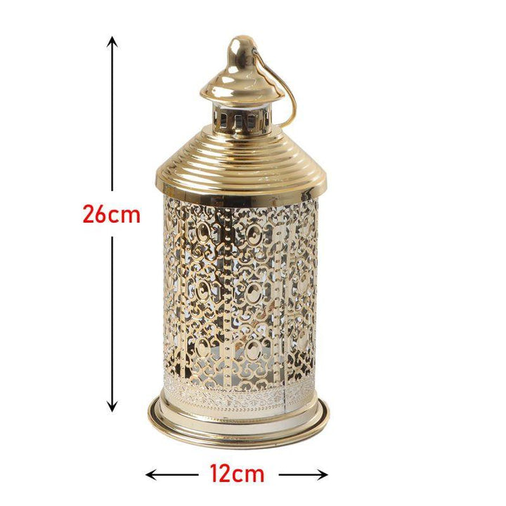 Round Steel Ramadan Lantern With Led Lighting - Gold - 26X12X12 Cm - By Family Ship - Zrafh.com - Your Destination for Baby & Mother Needs in Saudi Arabia