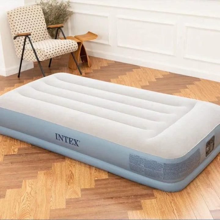 Intex Dura-Beam Standard Pillow Rest Airbed With Built-In Electric Pump - Twin - 99x191x30 cm - Grey - Zrafh.com - Your Destination for Baby & Mother Needs in Saudi Arabia