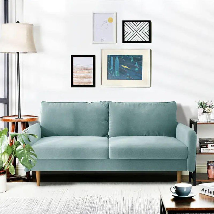 Sky Blue Velvet 3-Seater Sofa - 200x85x45 cm - Swedish Wood By Alhome - Zrafh.com - Your Destination for Baby & Mother Needs in Saudi Arabia