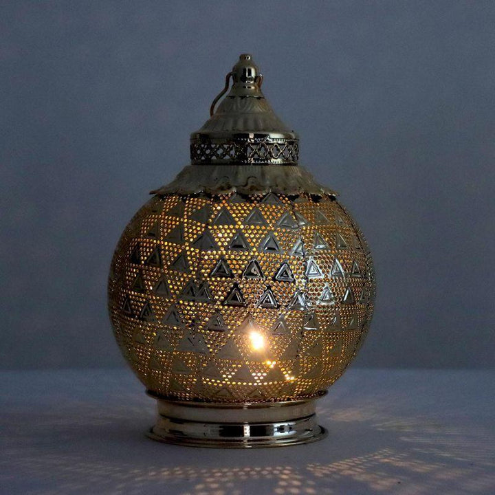 Steel Ramadan Lantern With Led Light With Sound - Gold - 27X17X17 Cm - By Family Ship - Zrafh.com - Your Destination for Baby & Mother Needs in Saudi Arabia