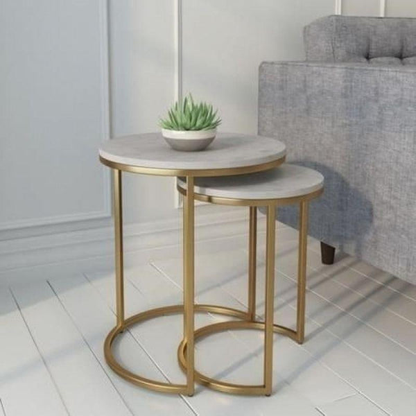 Harmony Duo: Marble Side Tables for Elegant Symmetr By Alhome - Zrafh.com - Your Destination for Baby & Mother Needs in Saudi Arabia