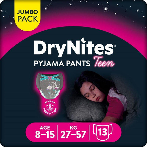 Huggies Drynites Pyjama, 8-15 Years, Girl, 27-57 Kg, 13 Bed Wetting Diaper Pants - Zrafh.com - Your Destination for Baby & Mother Needs in Saudi Arabia