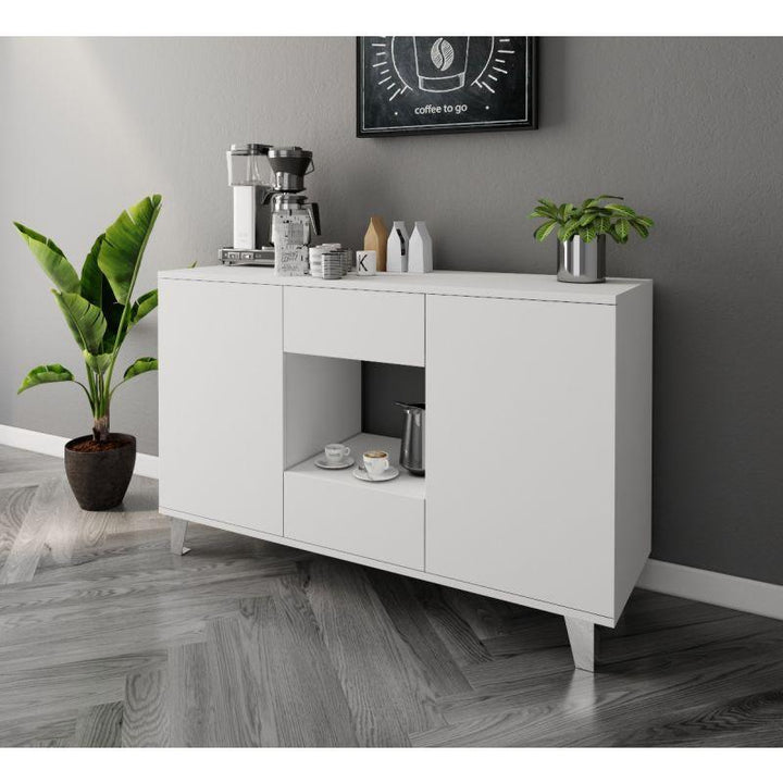 White Coffee Corner with Two Doors and Two Sliding Drawers By Alhome - Zrafh.com - Your Destination for Baby & Mother Needs in Saudi Arabia