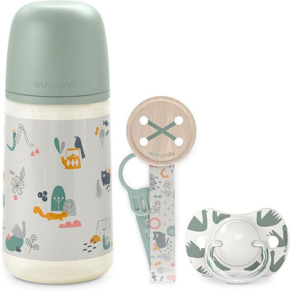 Suavinex Feeding Bottle With Pacifier And Pacifier Clip - Park - Zrafh.com - Your Destination for Baby & Mother Needs in Saudi Arabia