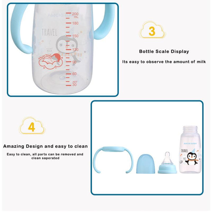 Amchi Baby Feeding Bottle with Handle-200ml - 0-1 Years - Zrafh.com - Your Destination for Baby & Mother Needs in Saudi Arabia