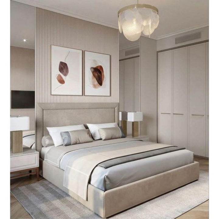 Elegance in Beige: Swedish Wood Chanel Beige Queen Bed By Alhome - Zrafh.com - Your Destination for Baby & Mother Needs in Saudi Arabia