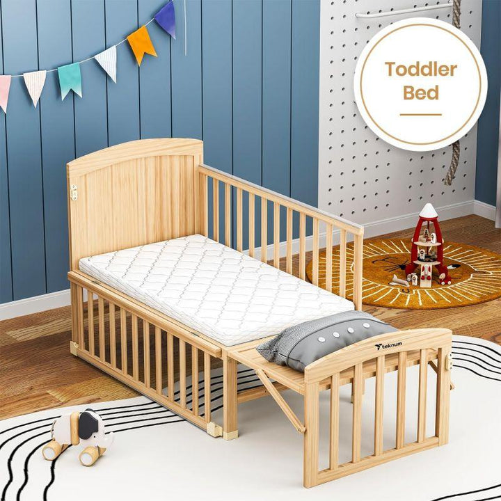 Teknum 7in1 Convertible Kids Bed And Bedside Crib With Mattress And Mosquito net - Natural Wood - Zrafh.com - Your Destination for Baby & Mother Needs in Saudi Arabia