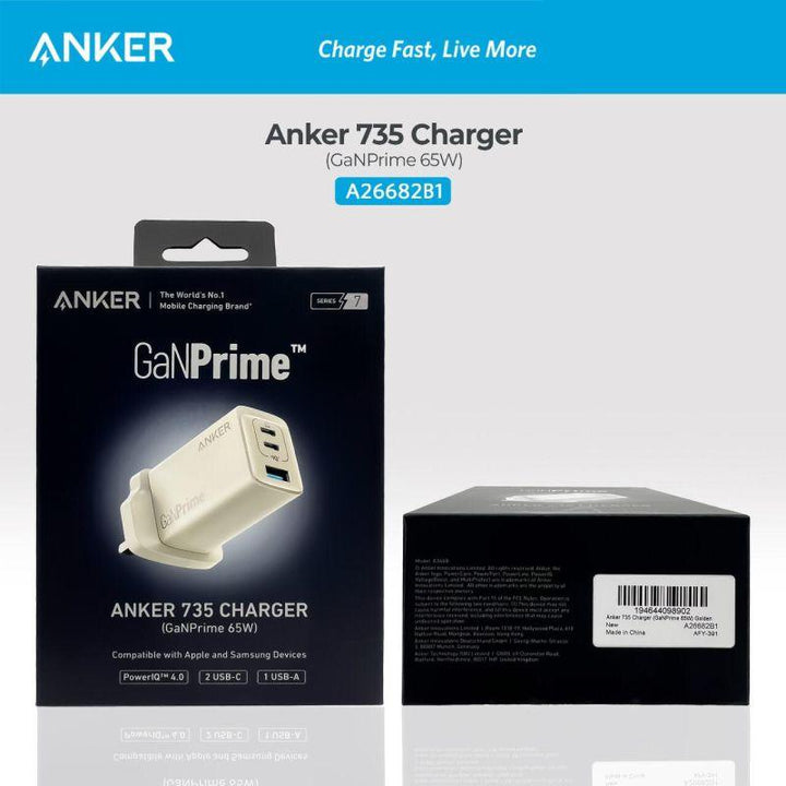 Anker 735 Charger USB-C ports and one USB-A port - 65W - A266821 - ZRAFH