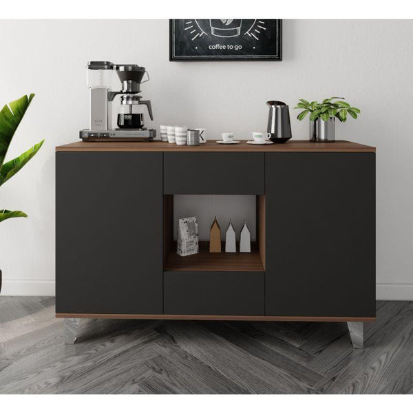 Black and Brown Coffee Corner with Two Doors and Two Sliding Drawers By Alhome - Zrafh.com - Your Destination for Baby & Mother Needs in Saudi Arabia