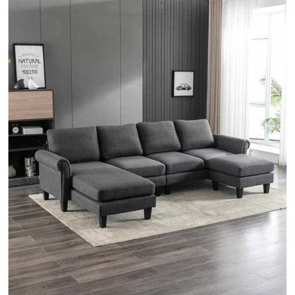 Gray Linen U-Shaped Sofa By Alhome - 110111699 - Zrafh.com - Your Destination for Baby & Mother Needs in Saudi Arabia