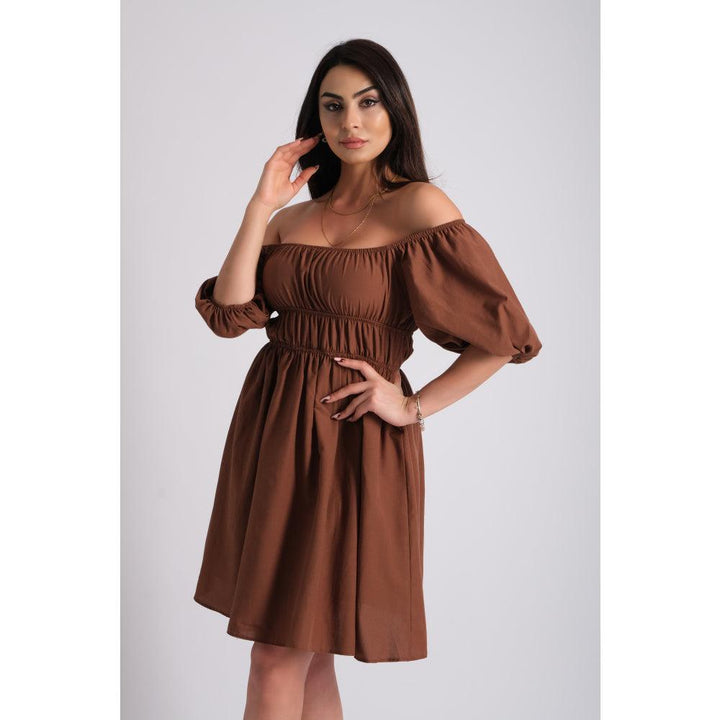 Londonella Women's half Lantern Sleeves Off-shoulder style Dress - Brown - 100202 - Zrafh.com - Your Destination for Baby & Mother Needs in Saudi Arabia