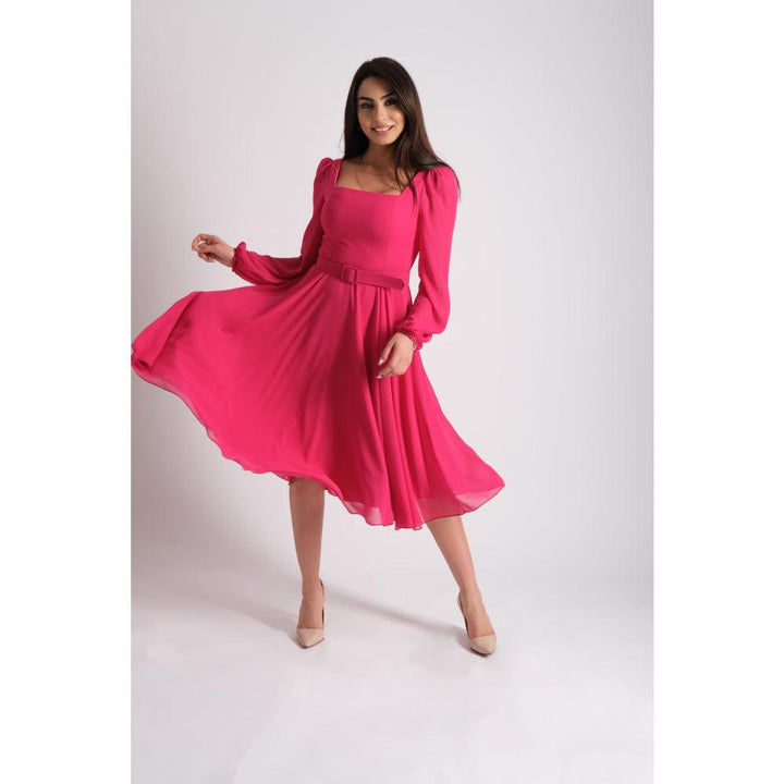 Londonella Women's Short Evening Dress With Long Sleeves & Elegant Waist Belt - 100222 - Zrafh.com - Your Destination for Baby & Mother Needs in Saudi Arabia