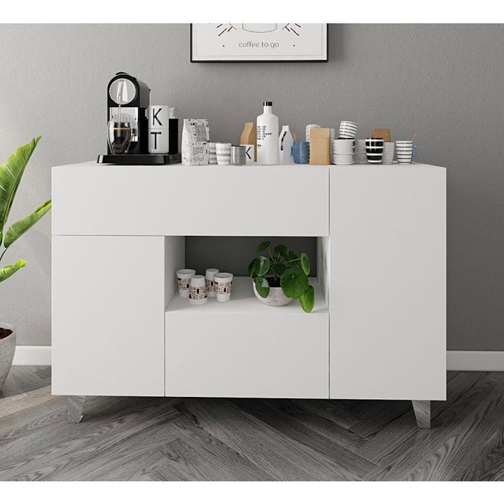 Elegant White Coffee Corner with Two Shelves and Two Drawers By Alhome - Zrafh.com - Your Destination for Baby & Mother Needs in Saudi Arabia