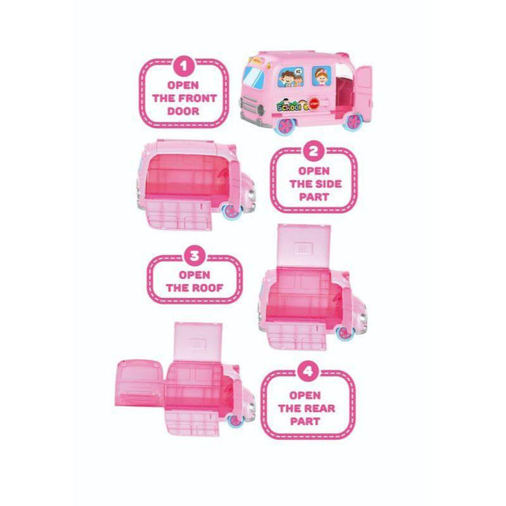 School Bus Dolls Set With School Tools Pink - 48x26x42 cm 32-1801916 - ZRAFH