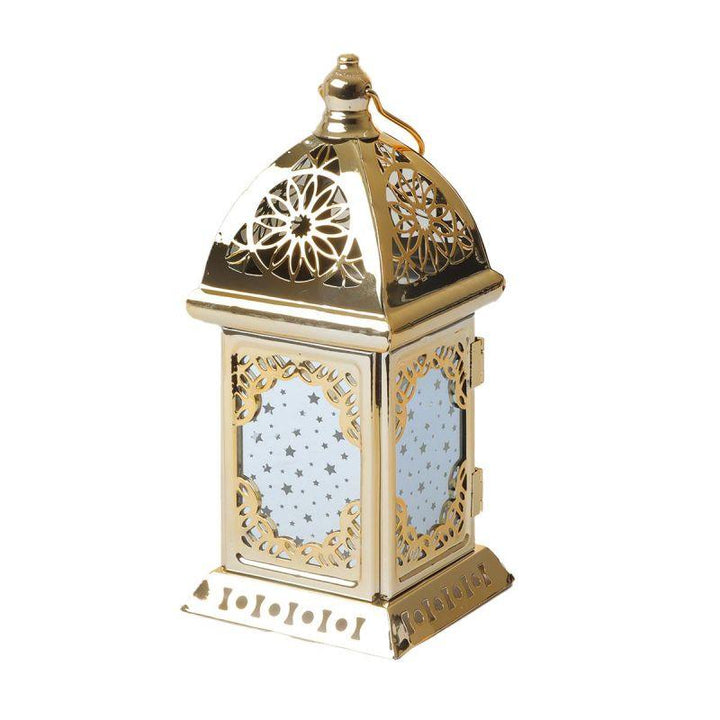 Steel Ramadan Lantern With Led Light - Gold - 22X10X10 Cm - By Family Ship - Zrafh.com - Your Destination for Baby & Mother Needs in Saudi Arabia