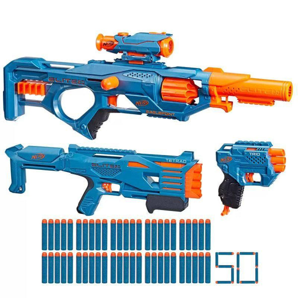 Nerf Dart Elite 2.0 Ultimate Blaster Pack 3 Blasters - Eaglepoint RD-8, Tetrad QS-4 and Trio TD-3 - 50 Darts - ZRAFH