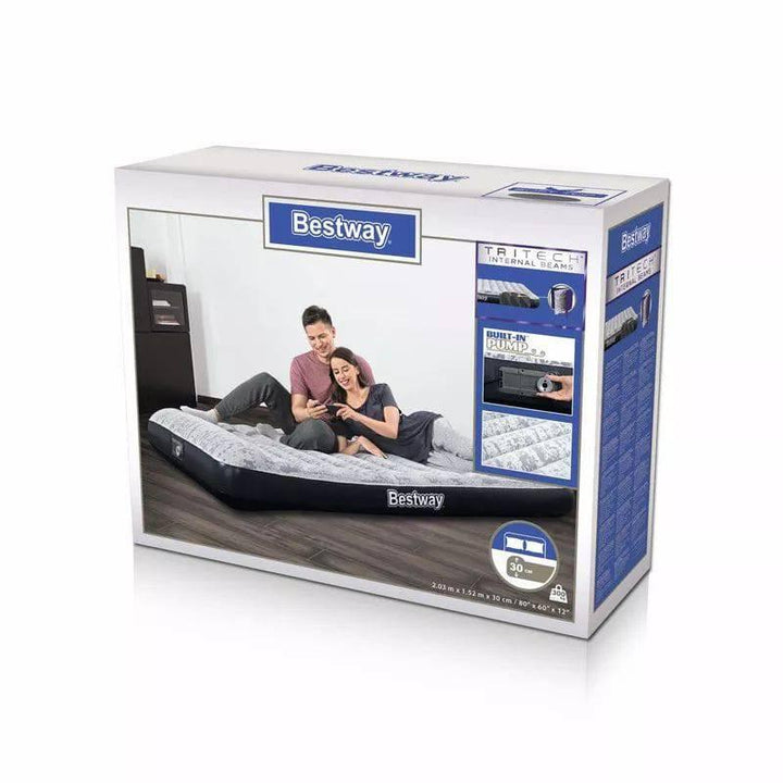 Tritech Queen Flock Airbed With Built-In Ac Pump From Bestway - 203x152x30 cm - Multicolor - 26-67836 - ZRAFH