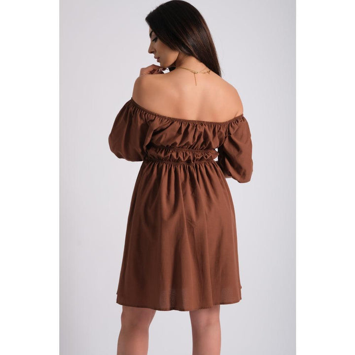 Londonella Women's half Lantern Sleeves Off-shoulder style Dress - Brown - 100202 - Zrafh.com - Your Destination for Baby & Mother Needs in Saudi Arabia