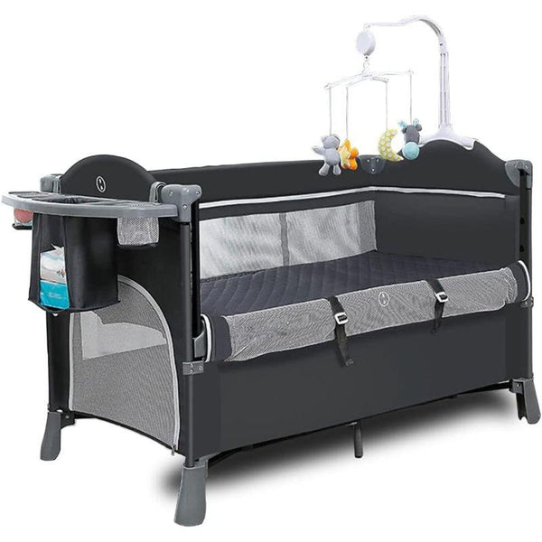 Teknum 4 in 1 Baby Bedside Co-Sleeper Bassinet and Playpen With Rocker - Grey - Zrafh.com - Your Destination for Baby & Mother Needs in Saudi Arabia