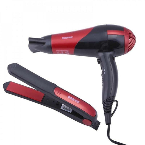 Geepas 2-in-1 Travel Kit Hair Dryer & Hair Straightener - Black And Red - Zrafh.com - Your Destination for Baby & Mother Needs in Saudi Arabia