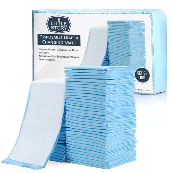 Little Story Disposable Diaper Changing Mats - 100 Pieces - Blue - Zrafh.com - Your Destination for Baby & Mother Needs in Saudi Arabia
