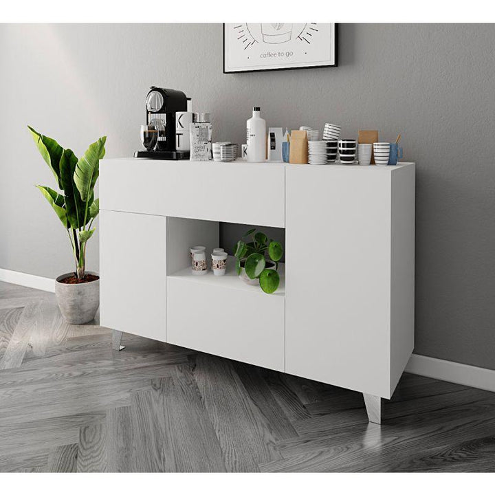 Elegant White Coffee Corner with Two Shelves and Two Drawers By Alhome - Zrafh.com - Your Destination for Baby & Mother Needs in Saudi Arabia