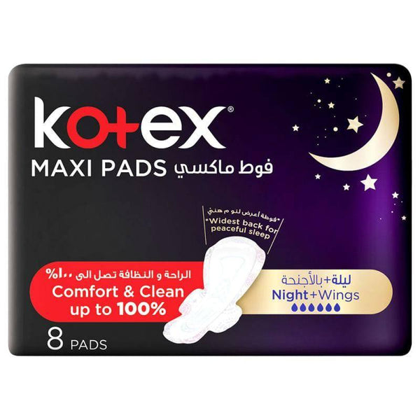 Kotex New Night Maxi Pads With Wings - 8 Pads - ZRAFH