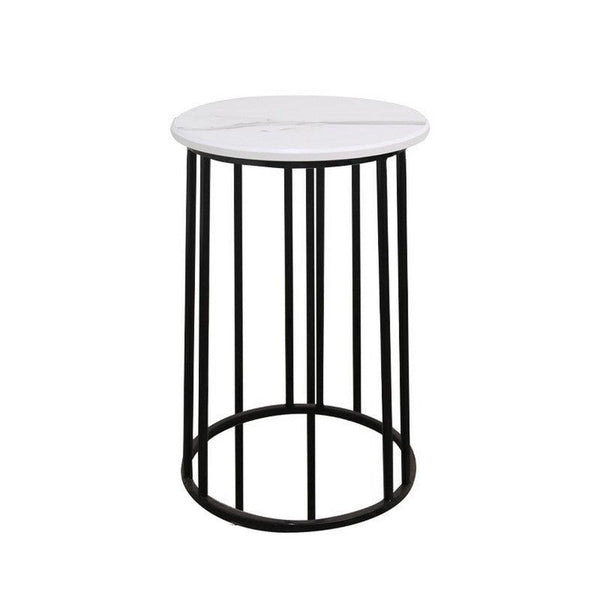 Iron and Marble Wood Side Table Black and White - 40x40x60 cm By Alhome - Zrafh.com - Your Destination for Baby & Mother Needs in Saudi Arabia