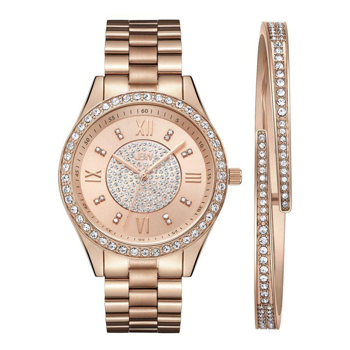 JBW Women's Mondrian Stainless Steel Watch and Bracelet Jewelry Set - 0.16 ctw Diamond - Rose Gold - J6303 - Zrafh.com - Your Destination for Baby & Mother Needs in Saudi Arabia