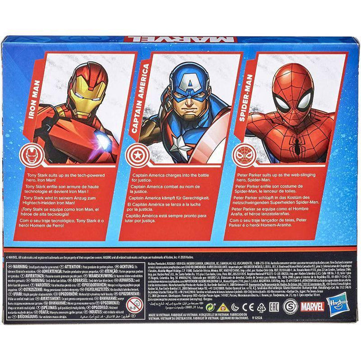 Action Figure Toy 3-Pack Includes 3 Figures Iron Man Spider-Man Captain America From Marvel Classic Multicolor - 58.1x46.7x9.6 cm - F1394 - ZRAFH