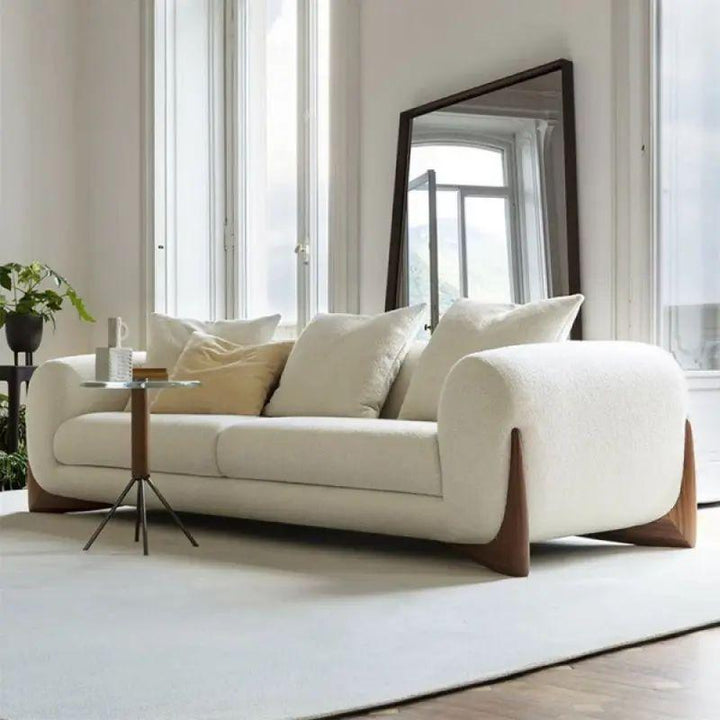 Luxurious Beige Boucle 3-Seater Sofa Swedish Wood By Alhome - Zrafh.com - Your Destination for Baby & Mother Needs in Saudi Arabia