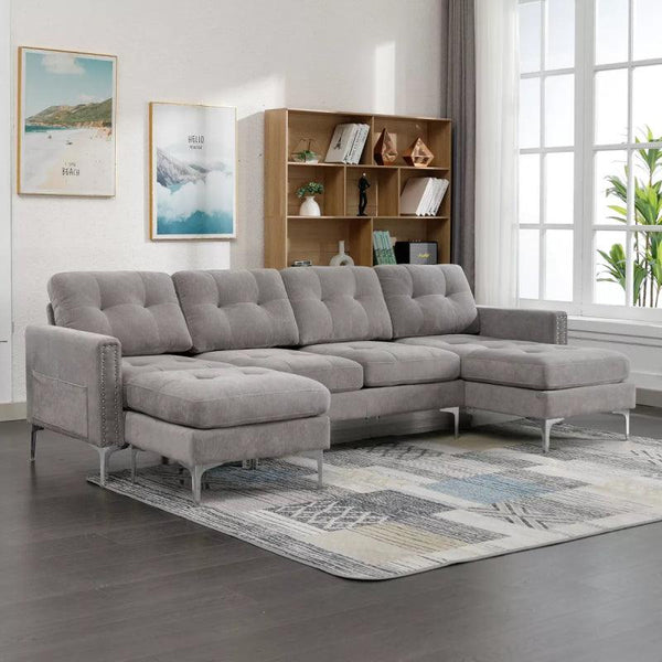 Gray Velvet U-Shaped Sofa By Alhome - 110111694 - Zrafh.com - Your Destination for Baby & Mother Needs in Saudi Arabia