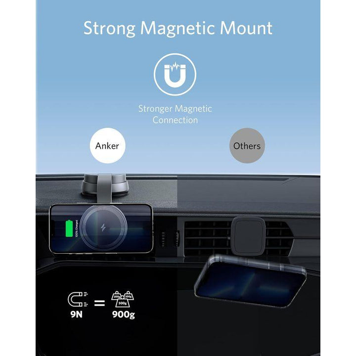 Anker 613 Magnetic Wireless Car Charger MagGo Mount With 2 Port USB - 1.5M - Black - B2930011 - ZRAFH