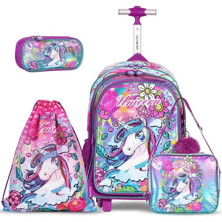 Eazy Kids Back To School 17" Set Of 4 School Bag Lunch Bag Activity Bag & Pencil Case Unicorn - Pink - Zrafh.com - Your Destination for Baby & Mother Needs in Saudi Arabia