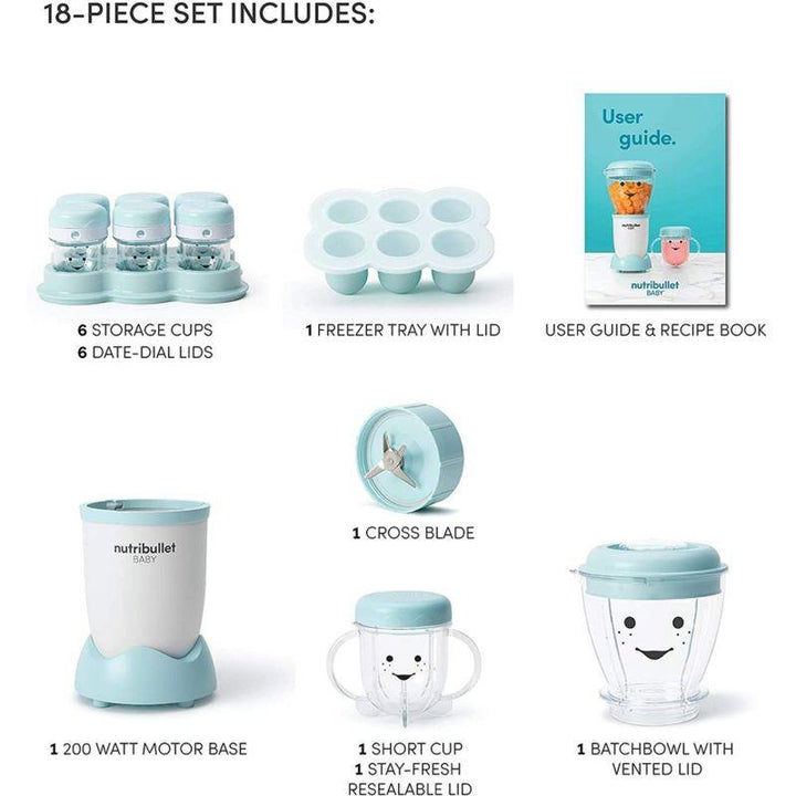 NutriBullet Baby Food Blender Set 200 W - 18 Pieces - Blue - Zrafh.com - Your Destination for Baby & Mother Needs in Saudi Arabia