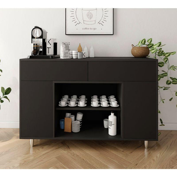 Black Coffee Corner with Shelves and Drawers By Alhome - Zrafh.com - Your Destination for Baby & Mother Needs in Saudi Arabia