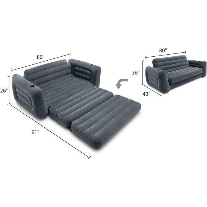 Intex Inflatable Pull-Out Sofa - 203x231x66 cm - Dark Grey - Zrafh.com - Your Destination for Baby & Mother Needs in Saudi Arabia