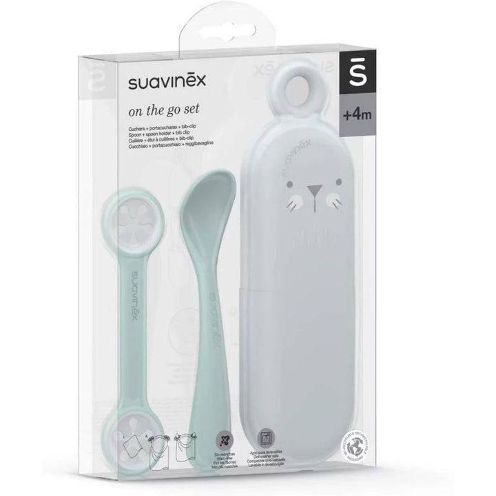 Suavinex Italia Set Cutlery Holder + Spoon + Gag Holder - 3 Pieces - Green - ZRAFH