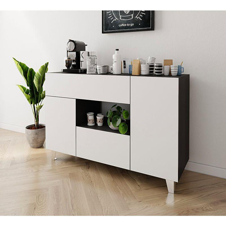 Coffee Corner with Two Shelves and Two Drawers (Black and White) By Alhome - Zrafh.com - Your Destination for Baby & Mother Needs in Saudi Arabia