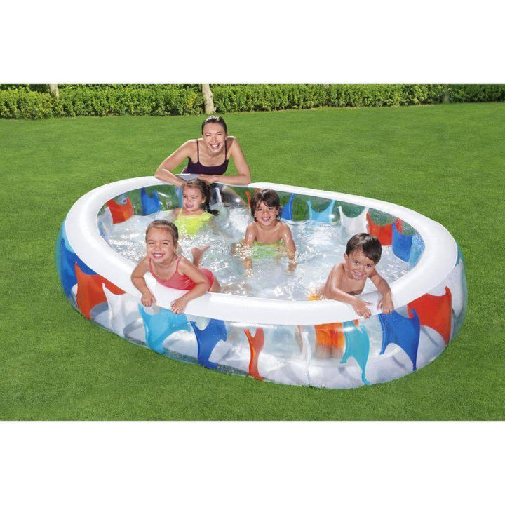 Inflatable Oval Family Swimming Pool - 234x152x51 cm White - 26-54066 - ZRAFH