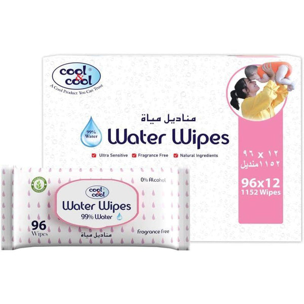 Cool & Cool Water Baby Wipes 96s - Pack of 12 - Zrafh.com - Your Destination for Baby & Mother Needs in Saudi Arabia