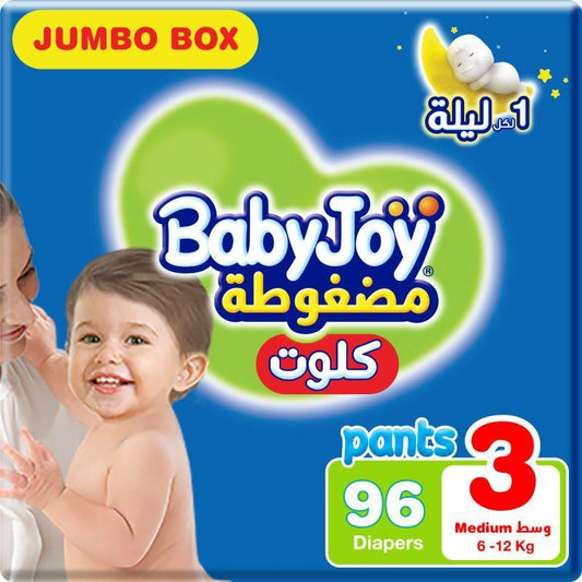 BabyJoy Compressed Culotte Jumbo Box - Size 3 - Medium - 6 - 12 kg - 96 Pieces - Zrafh.com - Your Destination for Baby & Mother Needs in Saudi Arabia